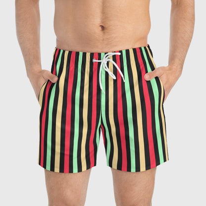 Retro Pastel Striped Swim Trunks