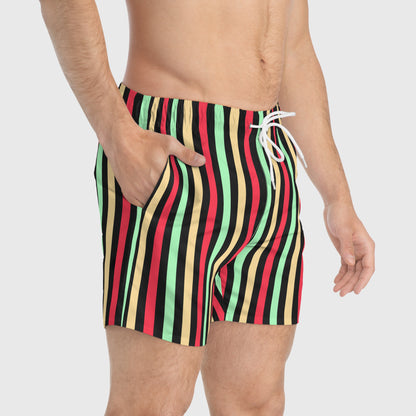 Retro Pastel Striped Swim Trunks