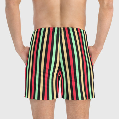 Retro Pastel Striped Swim Trunks