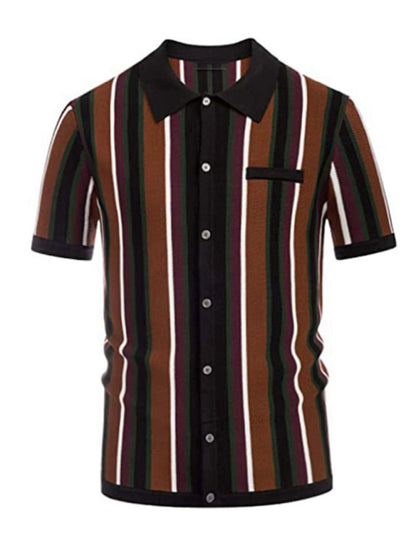 Breasted Stripe Short-Sleeve Shirt