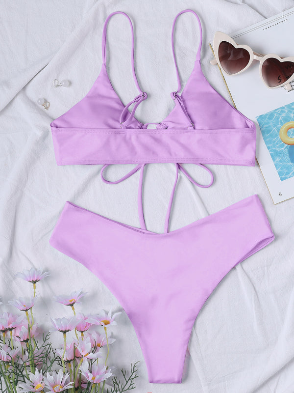 Solid Color Drawstring Bikini