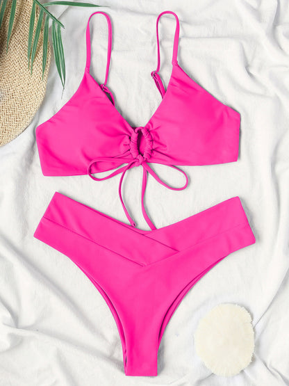 Solid Color Drawstring Bikini