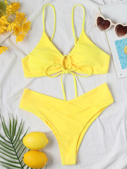 Solid Color Drawstring Bikini