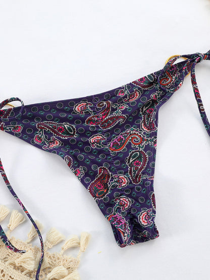 Metal Three-Ring Printed Strappy Split Bikini