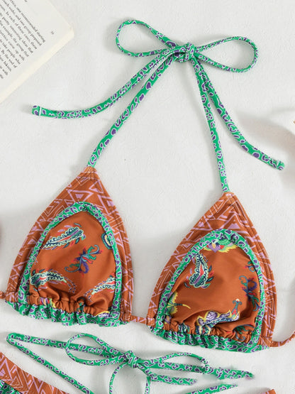 Ethnic Halter Neck Tie Bikini