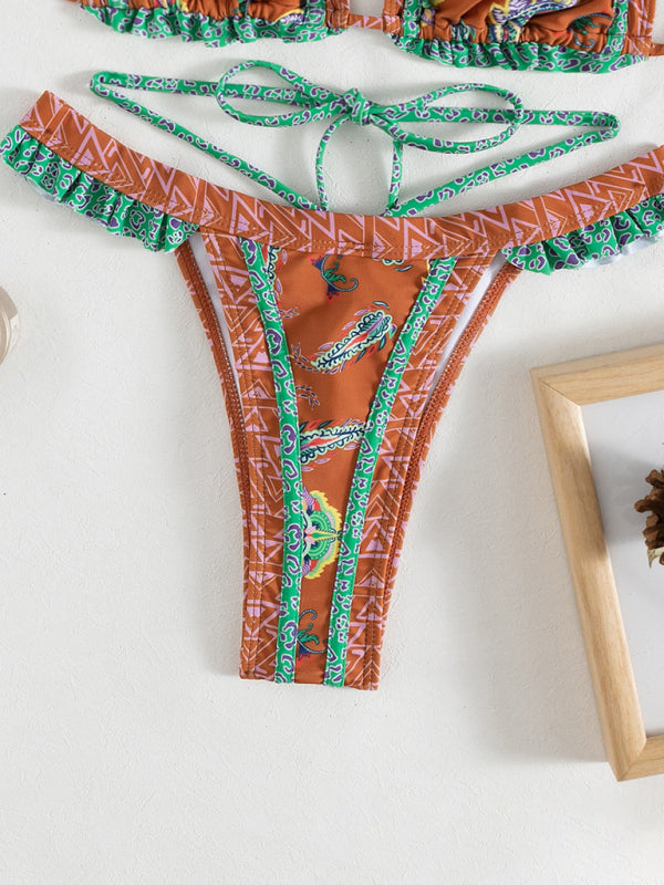 Ethnic Halter Neck Tie Bikini